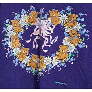 Morning Sun Sweatshirt Womens Size L Purple Teddy Bear With White Collar Vintage